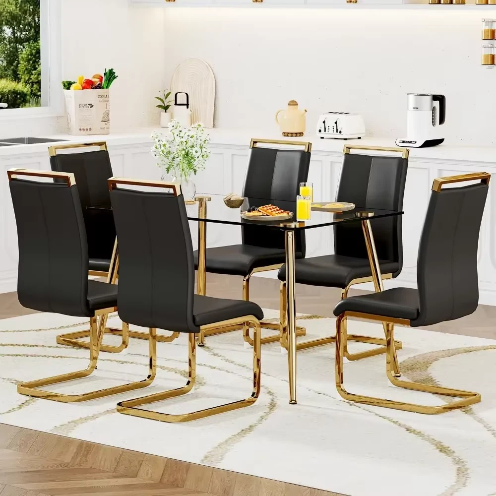 7 Piece Dining Table and Chairs Set，Modern Kitchen